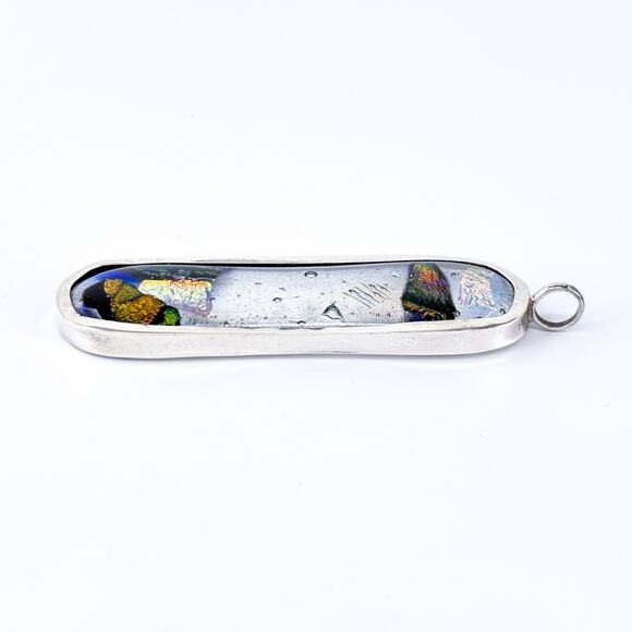 Iridescent Dichroic Glass Sterling Silver Pendant | Modern Artisan | Milans - Picture 3 of 7